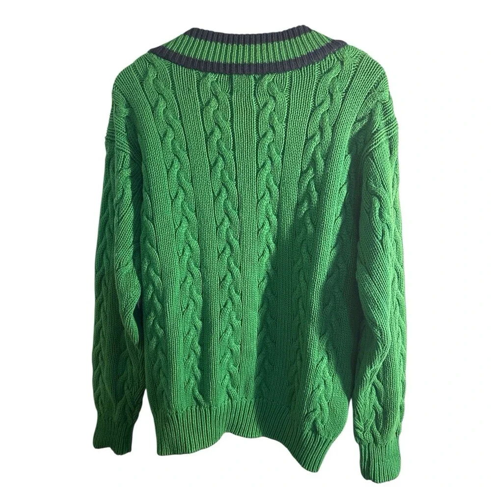 Vintage GAP 90's Y2K Green 💯 Cotton Knit grandpa Cardigan Sweater med preppy